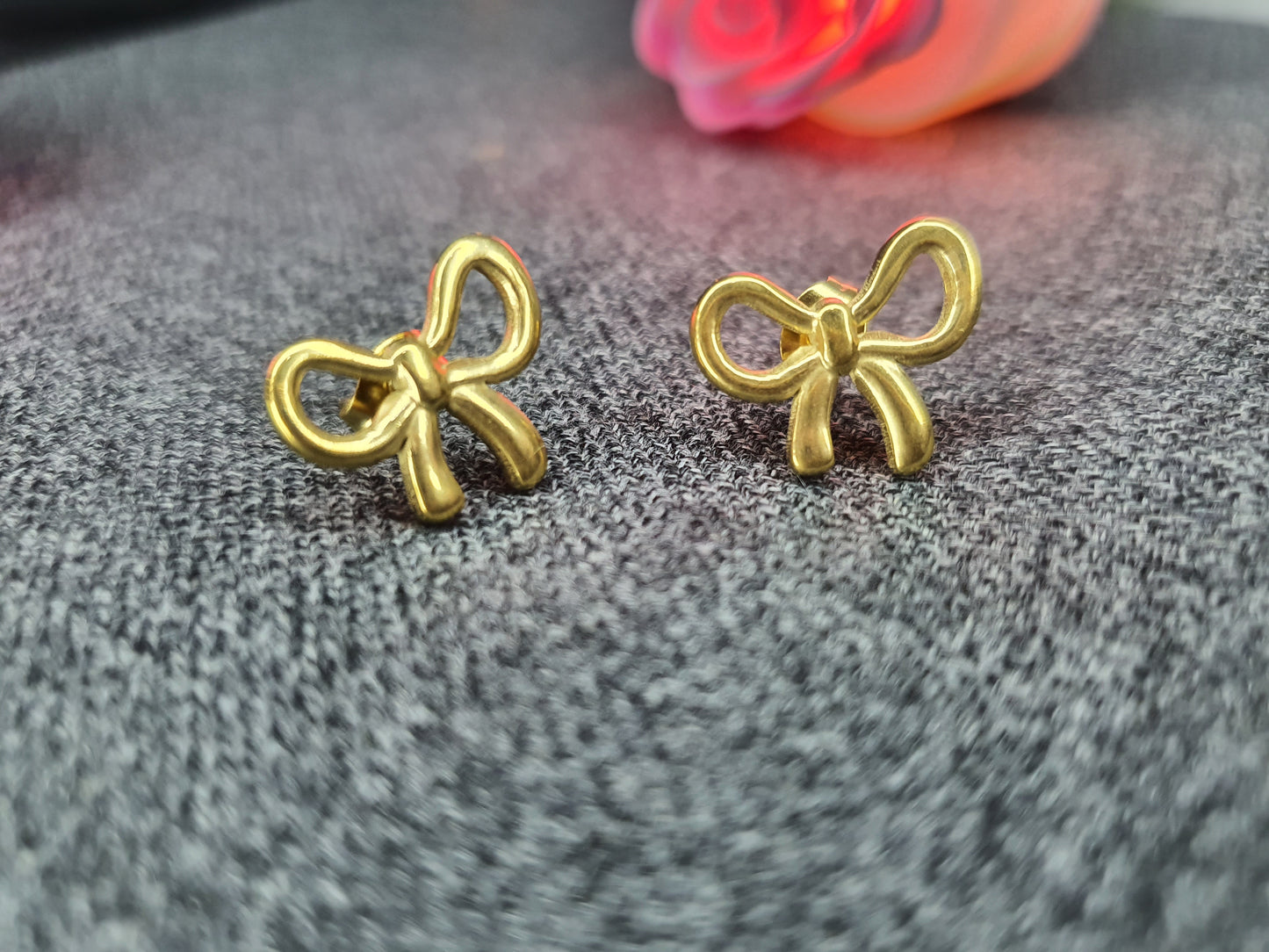 Gold Bow Stud Earrings for Women | Elegant Heart Jewelry Gift - Mux E Mart