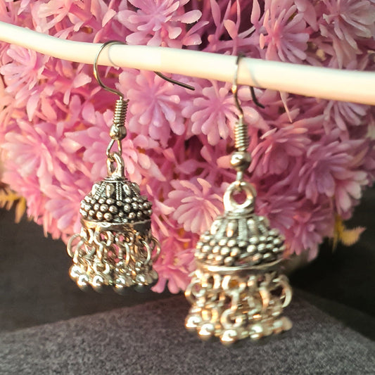 raditional Jhumka Earrings – Silver with Silver Beads & Gold with White Beads - Mux E Mart