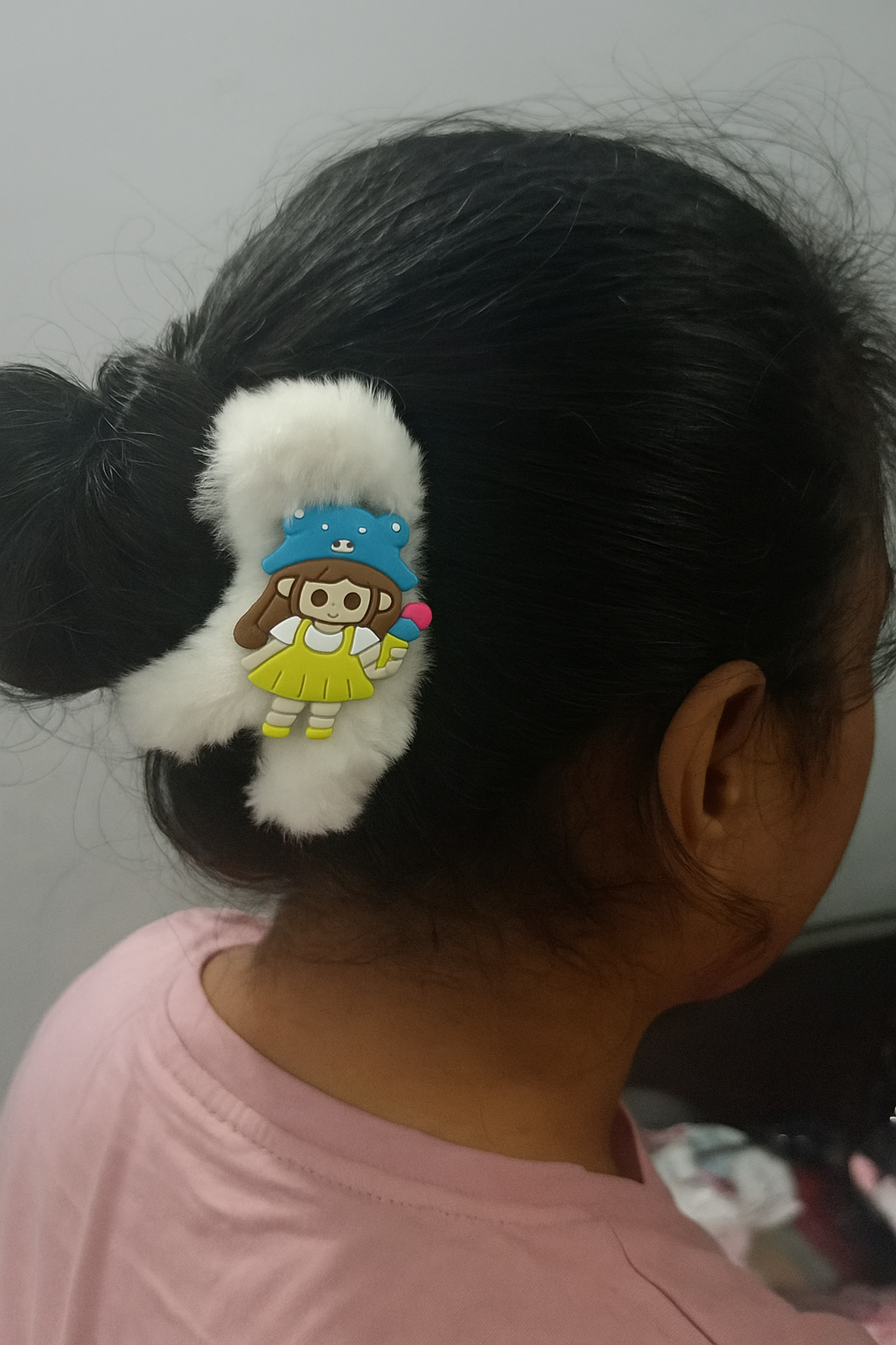White Fluffy Hair Catcher – Cute Cartoon Design – Strong Grip Hair Clip for Girls - Mux E Mart