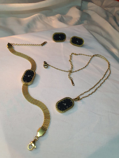 Luxury Gold Watch Face Jewelry – Earrings, Bracelet, Necklace & Complete Set - Mux E Mart