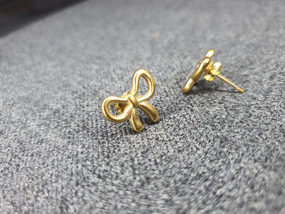 Gold Bow Stud Earrings for Women | Elegant Heart Jewelry Gift - Mux E Mart