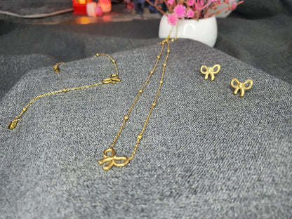 Gold Bow Stud Earrings for Women | Elegant Heart Jewelry Gift - Mux E Mart