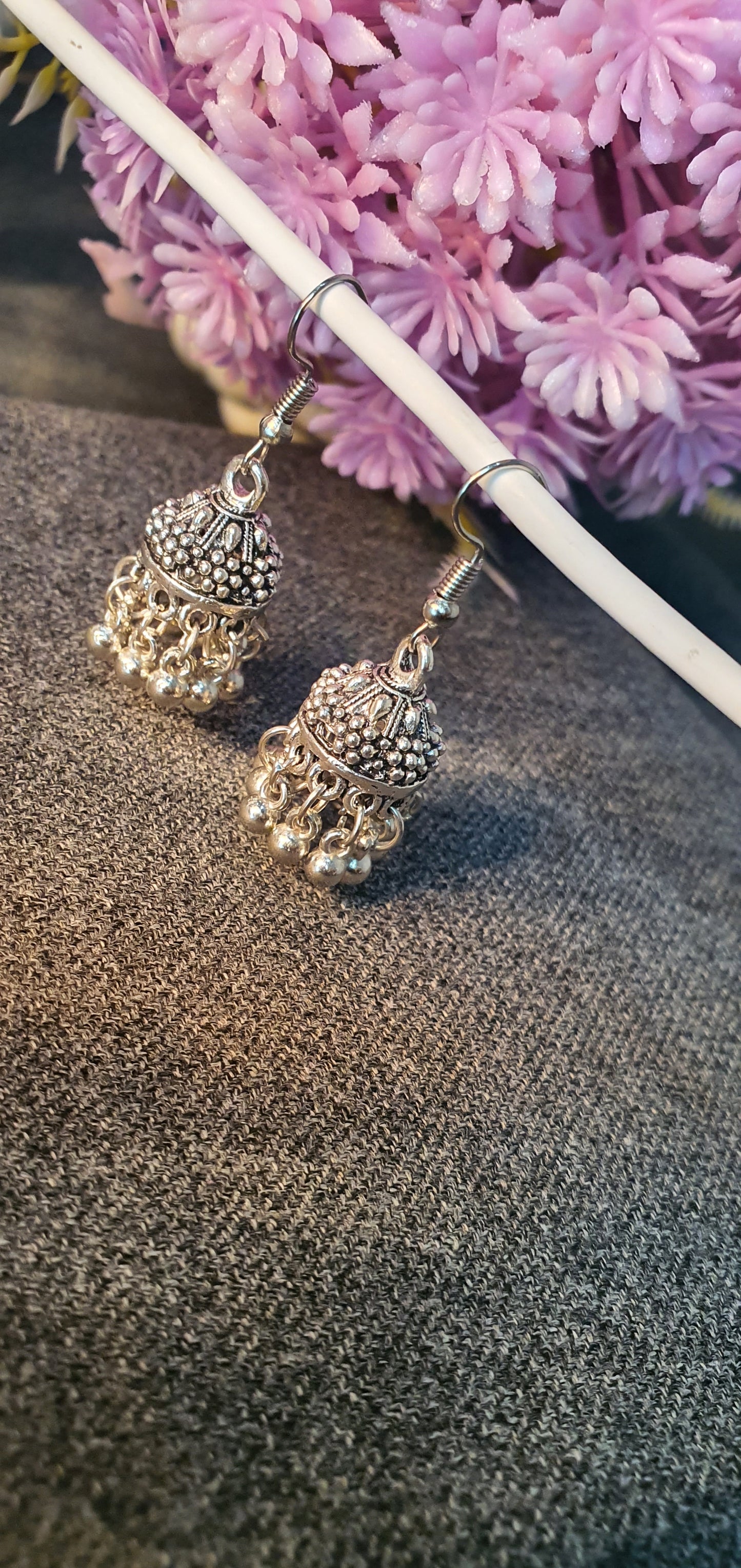 raditional Jhumka Earrings – Silver with Silver Beads & Gold with White Beads - Mux E Mart