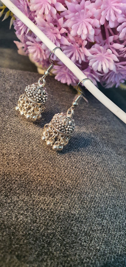 raditional Jhumka Earrings – Silver with Silver Beads & Gold with White Beads - Mux E Mart