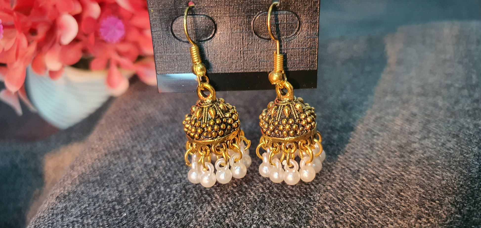 raditional Jhumka Earrings – Silver with Silver Beads & Gold with White Beads - Mux E Mart