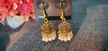 raditional Jhumka Earrings – Silver with Silver Beads & Gold with White Beads - Mux E Mart