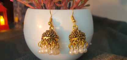 raditional Jhumka Earrings – Silver with Silver Beads & Gold with White Beads - Mux E Mart