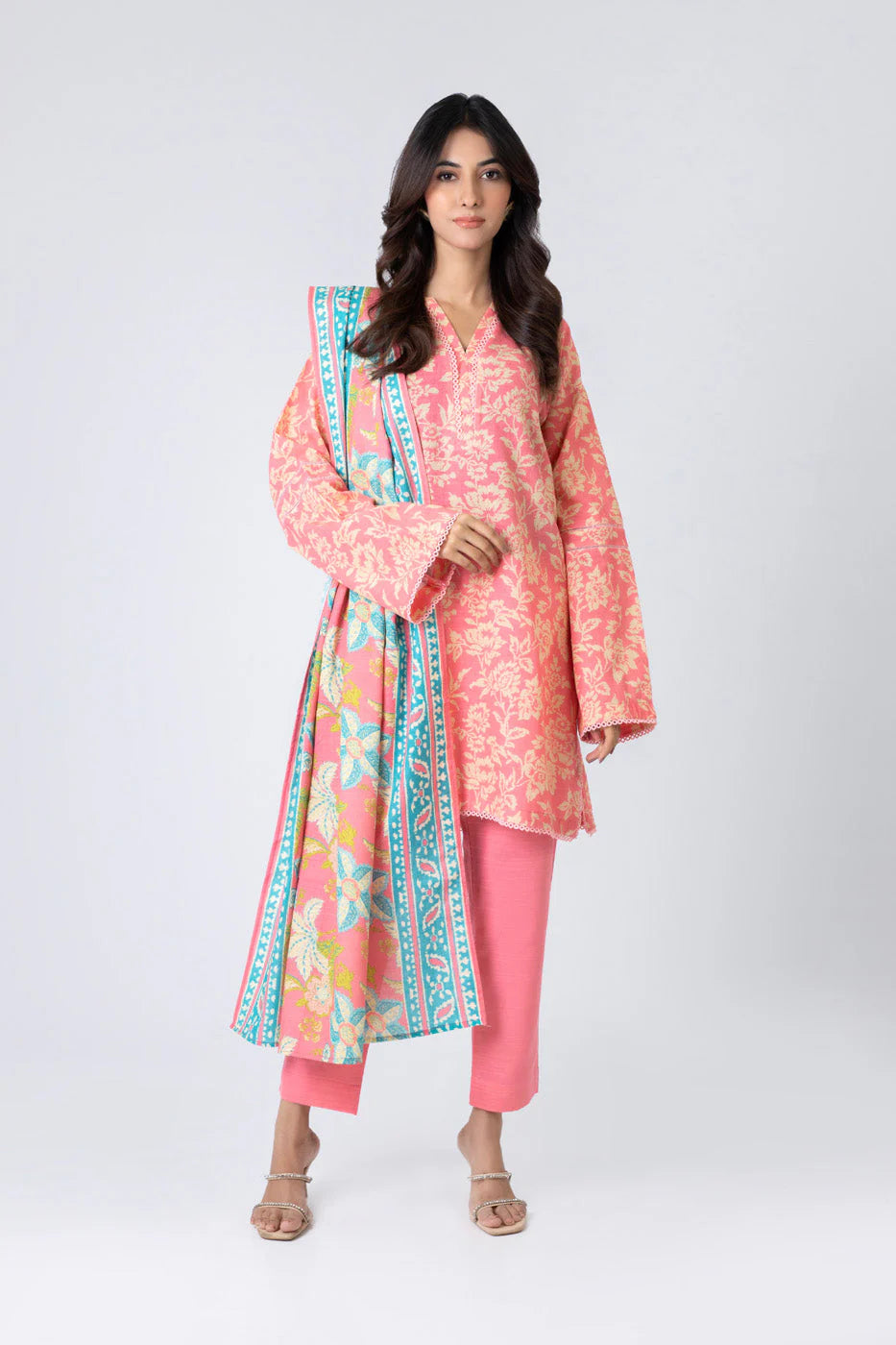 Alkaram Printed Khader 3 Piece Suit | Light Pink, Winter Collection, Available In Sales - Mux E Mart