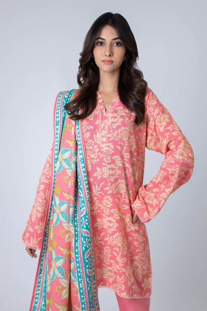 Alkaram Printed Khader 3 Piece Suit | Light Pink, Winter Collection, Available In Sales - Mux E Mart