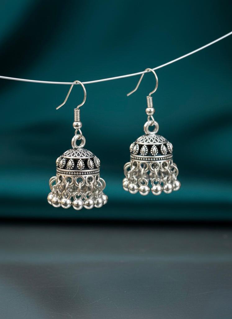 Raditional Jhumka Earrings – Silver with Silver Beads & Gold with White Beads - Mux E Mart
