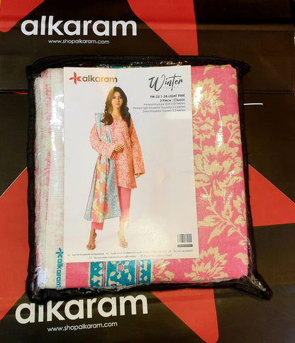 Alkaram Printed Khader 3 Piece Suit | Light Pink, Winter Collection, Available In Sales - Mux E Mart