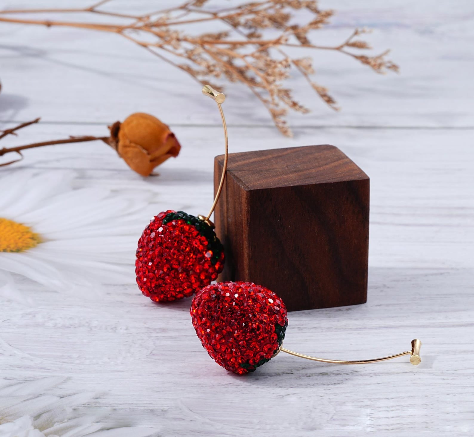 Strawberry Earrings – Handmade Cute Fruit Dangle Jewelry - Mux E Mart